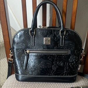 Disney Dooney & Bourke Black Embossed Leather Sketch Zip Satchel